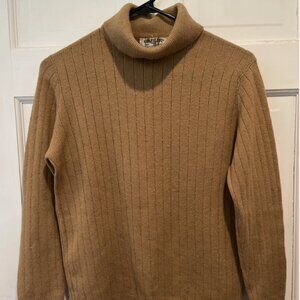 Jaeger Jumper Sweater Cashmere Turtleneck Ribbed Knot Womens 38 Medium Tan Camel
